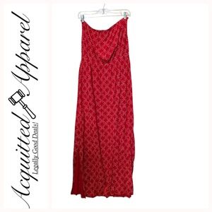 Lucky Brand Strapless Slit Sides Red Elastic Bust Maxi Dress